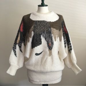 80’s Abstract/ Wings Patchwork Oversized Sweater